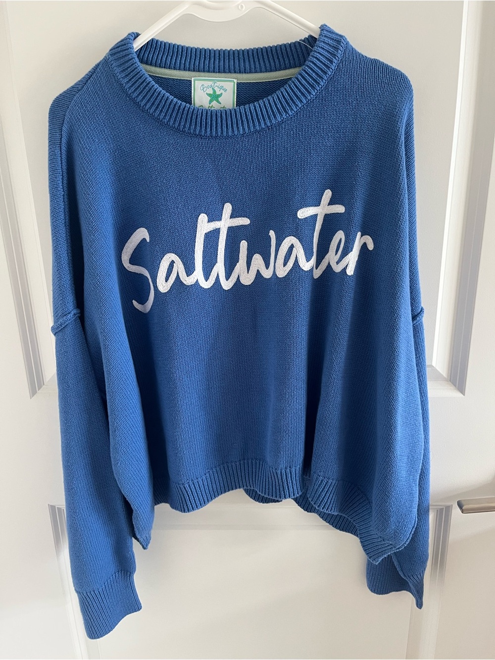 LUXE Blue 'Saltwater' Script Crewneck Sweater